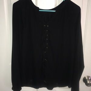 Black lace up blouse